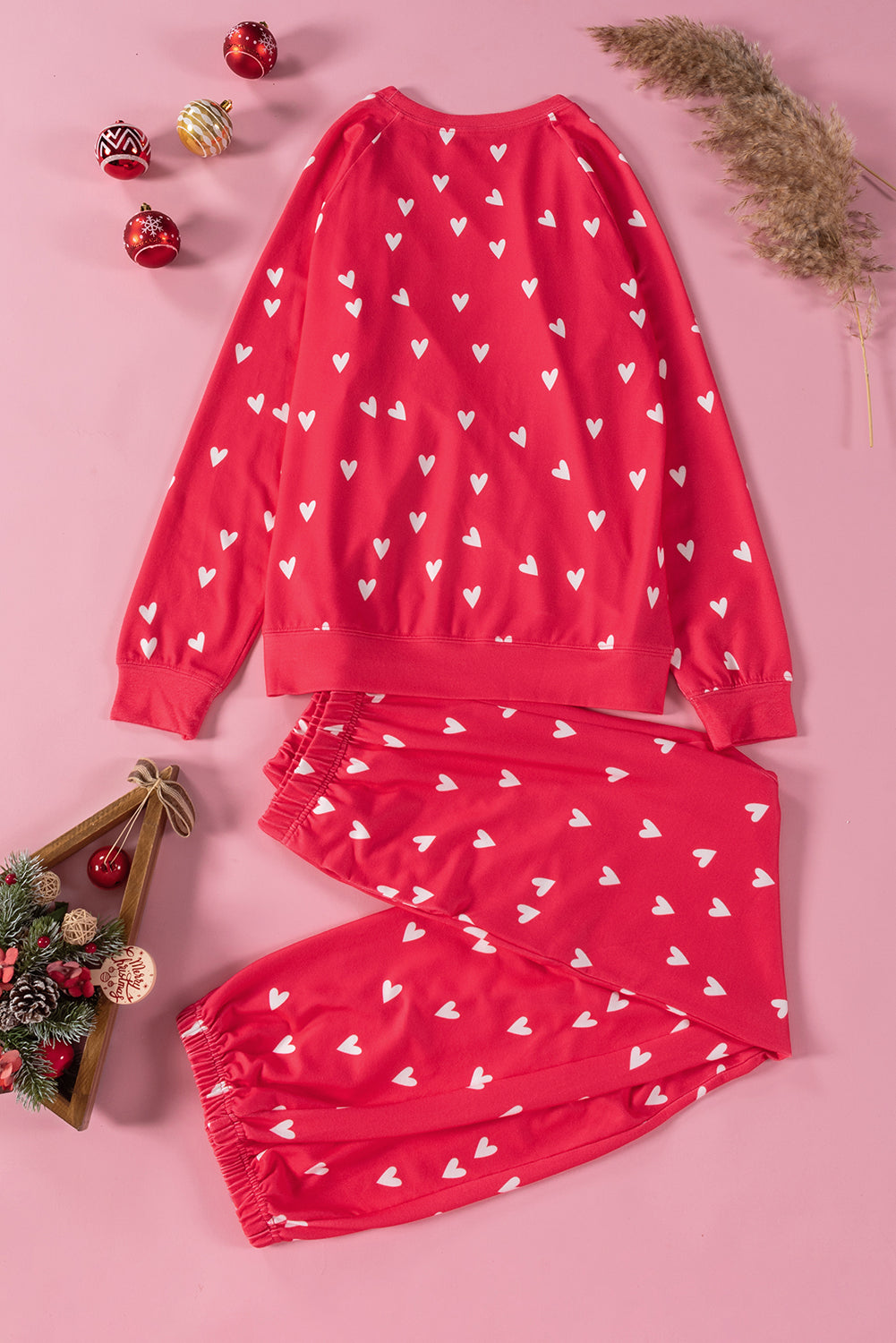 Red Heart Print Raglan Sleeve Top and Pants Set