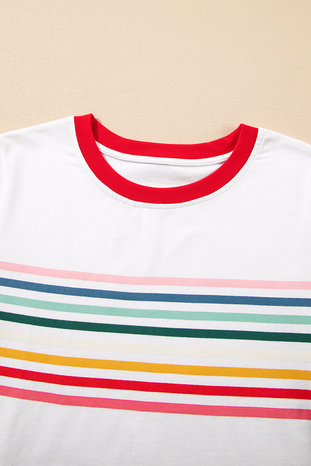 White Rainbow Stripe Print Crewneck T Shirt