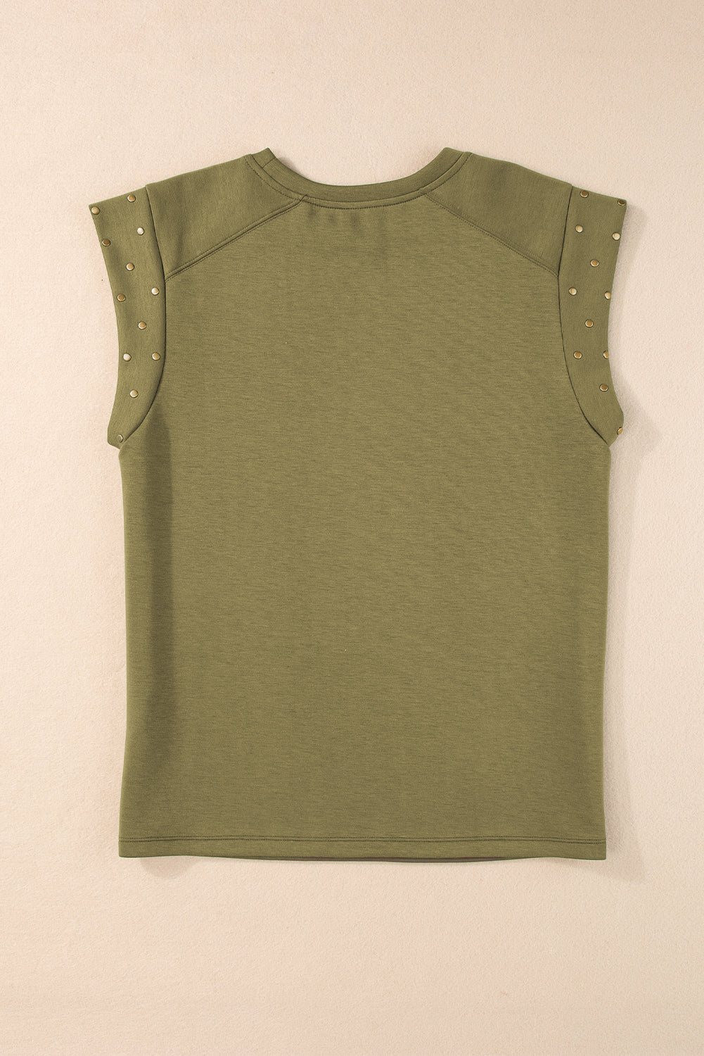 Guacamole Green Casual Rivet Round Neck T Shirt