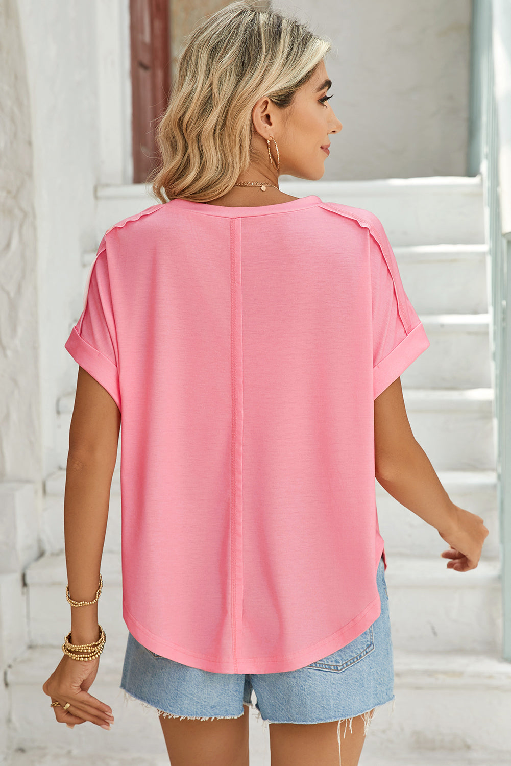 Green & Rosy Colorblock Exposed Seam Tee