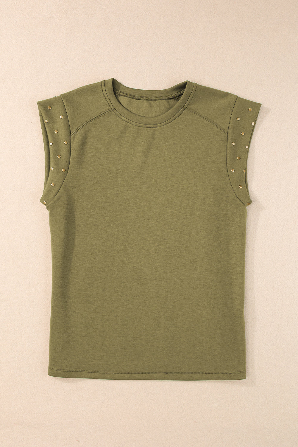 Guacamole Green Casual Rivet Round Neck T Shirt