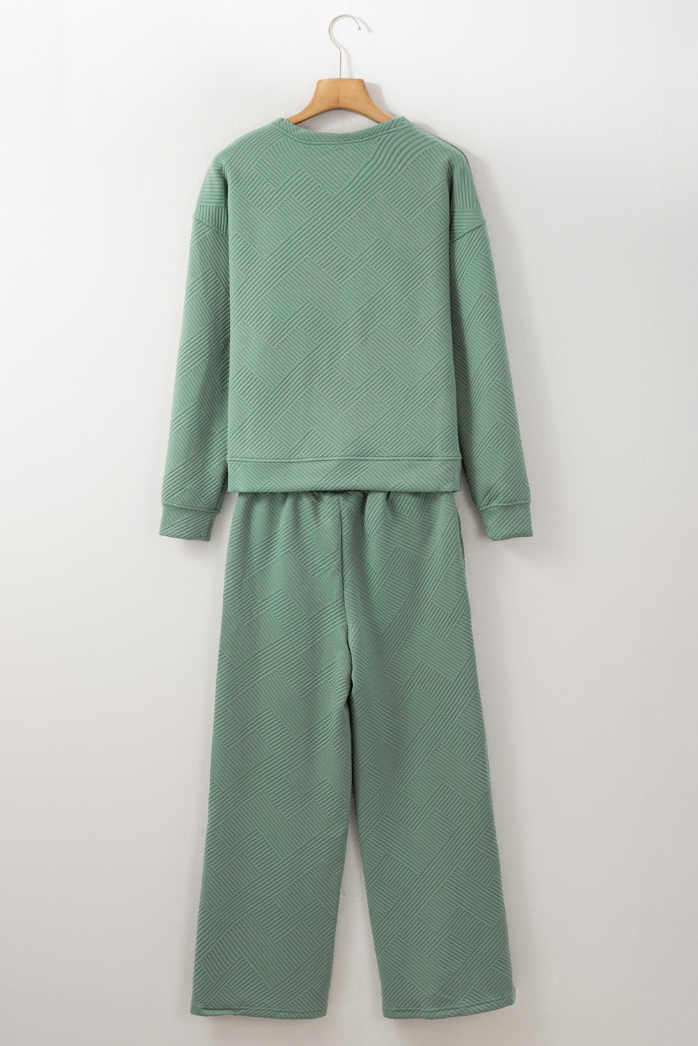 Grass Green Textured Loose Slouchy Long Sleeve Top and Pants Set