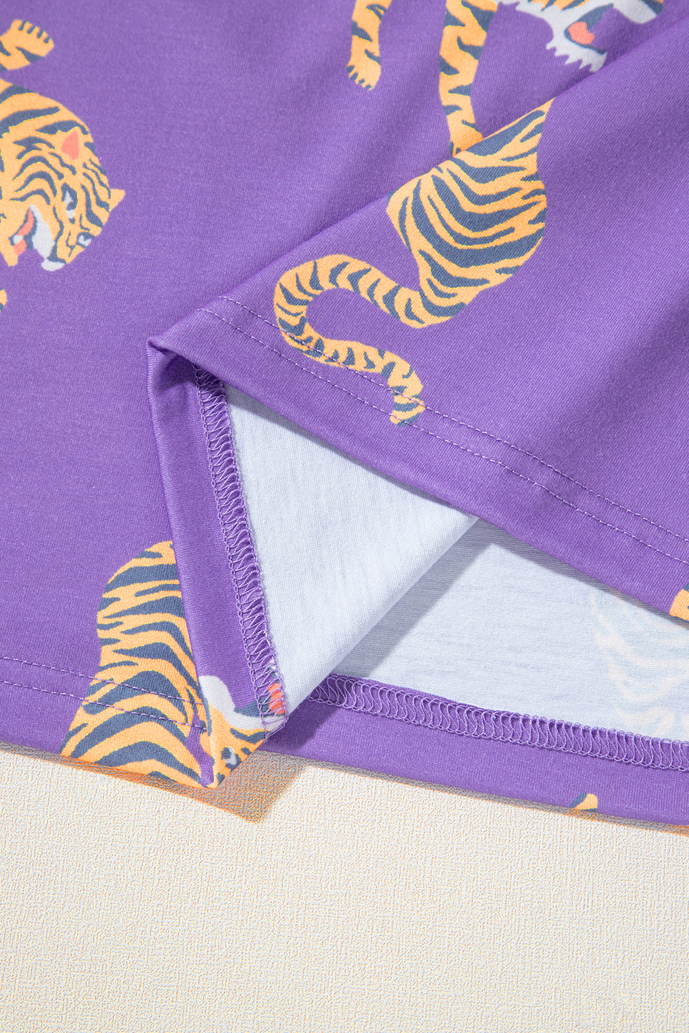 Purple Allover Tiger Print Patch Pocket Loose T Shirt