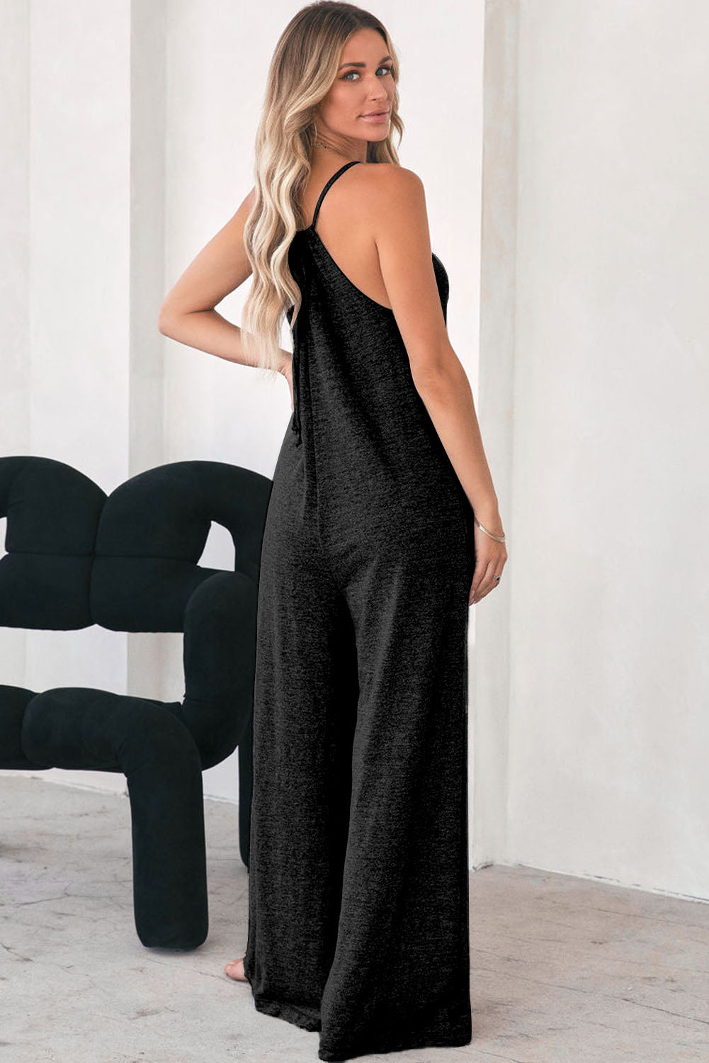 Gray Loose Fit Side Pockets Spaghetti Strap Wide Leg Jumpsuit