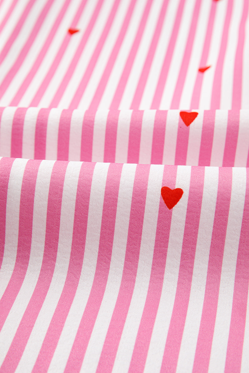 Pink Striped Heart Print Shirt and Shorts Pajama Set