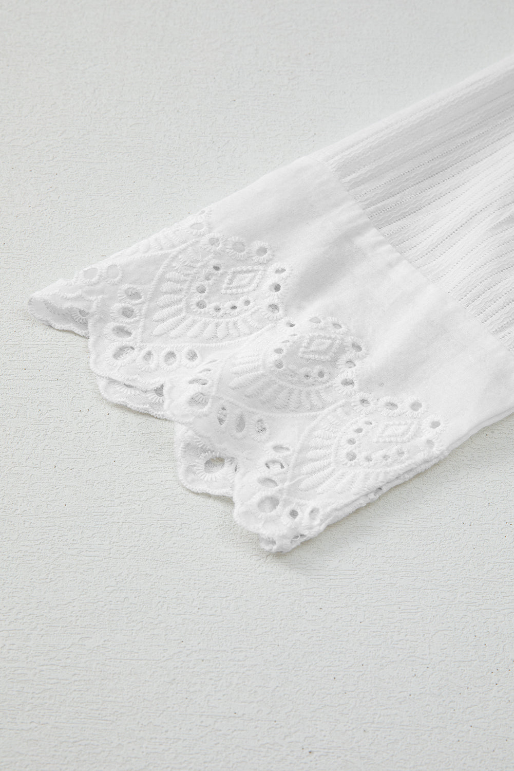 White Eyelet Lace Patchwork Textured Blouse