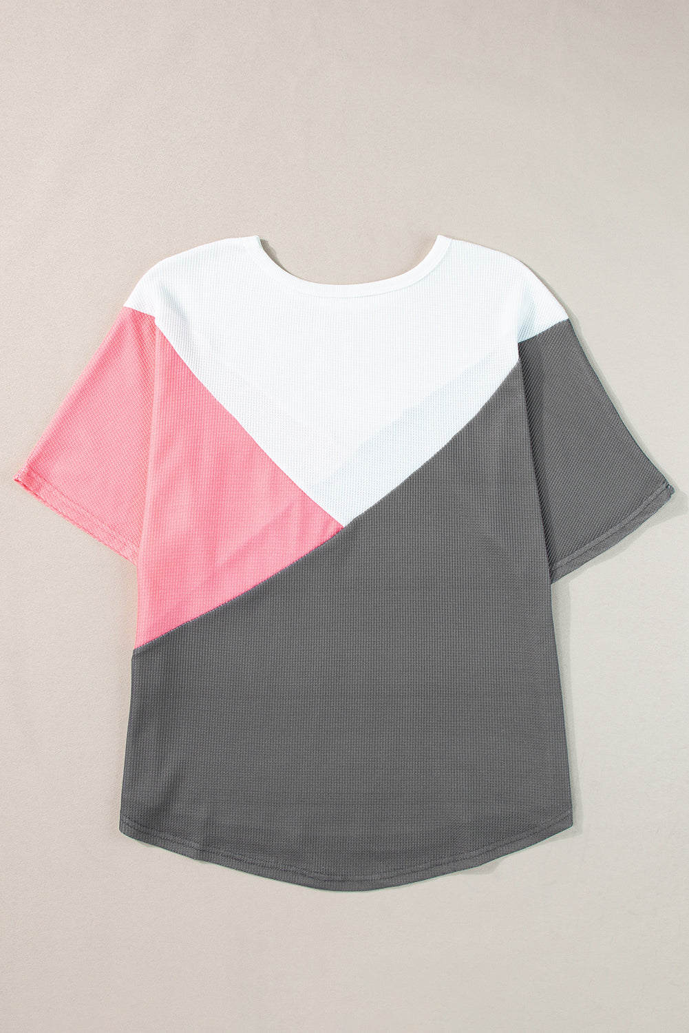 Strawberry Pink Waffle Color Block Half Sleeve T Shirt