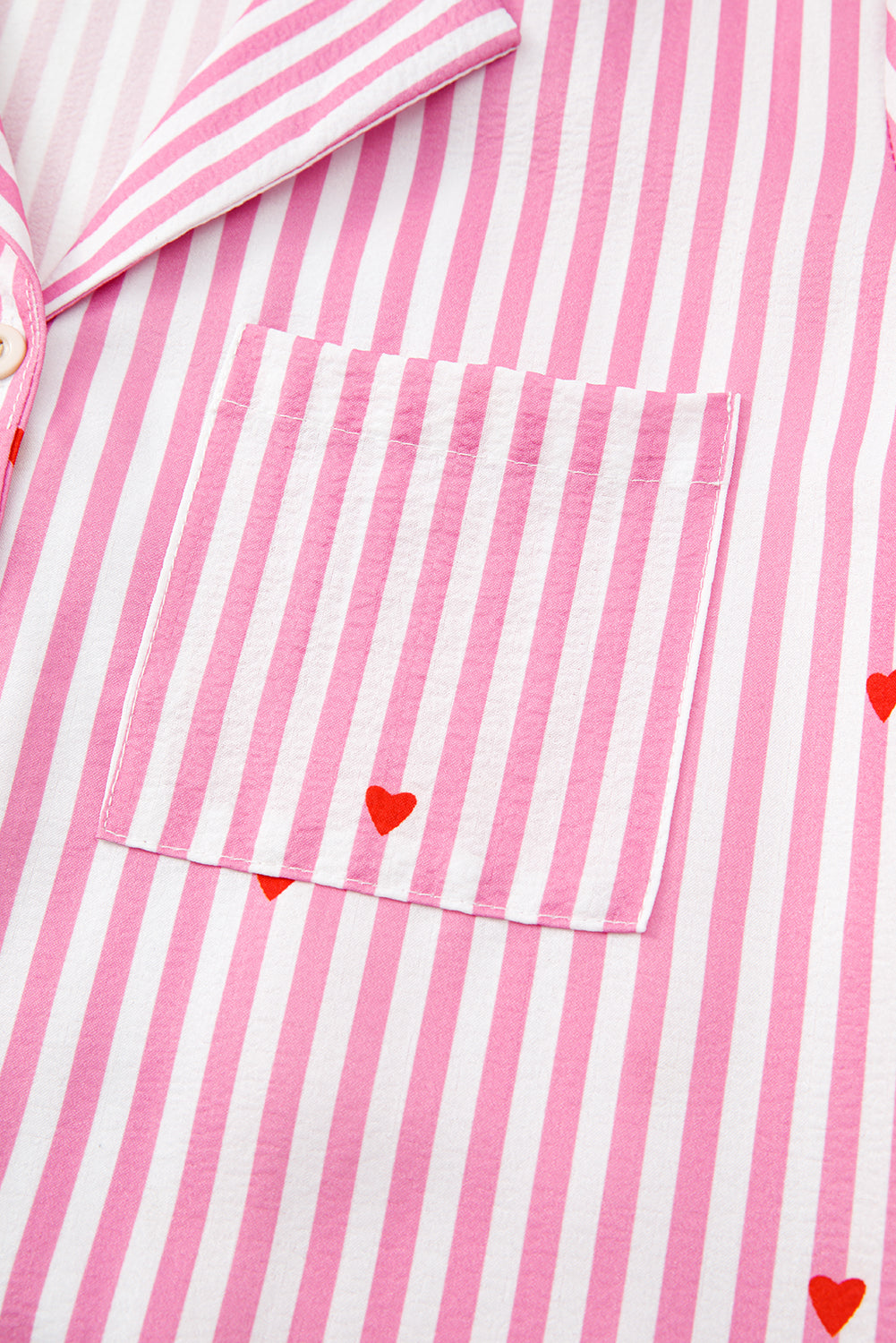 Pink Striped Heart Print Shirt and Shorts Pajama Set