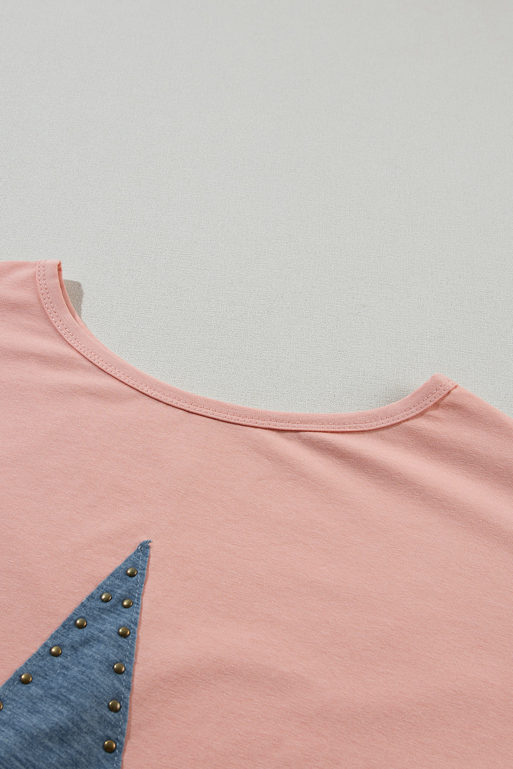 Apricot Pink Studded Star Patch Side Slits High Low Tee