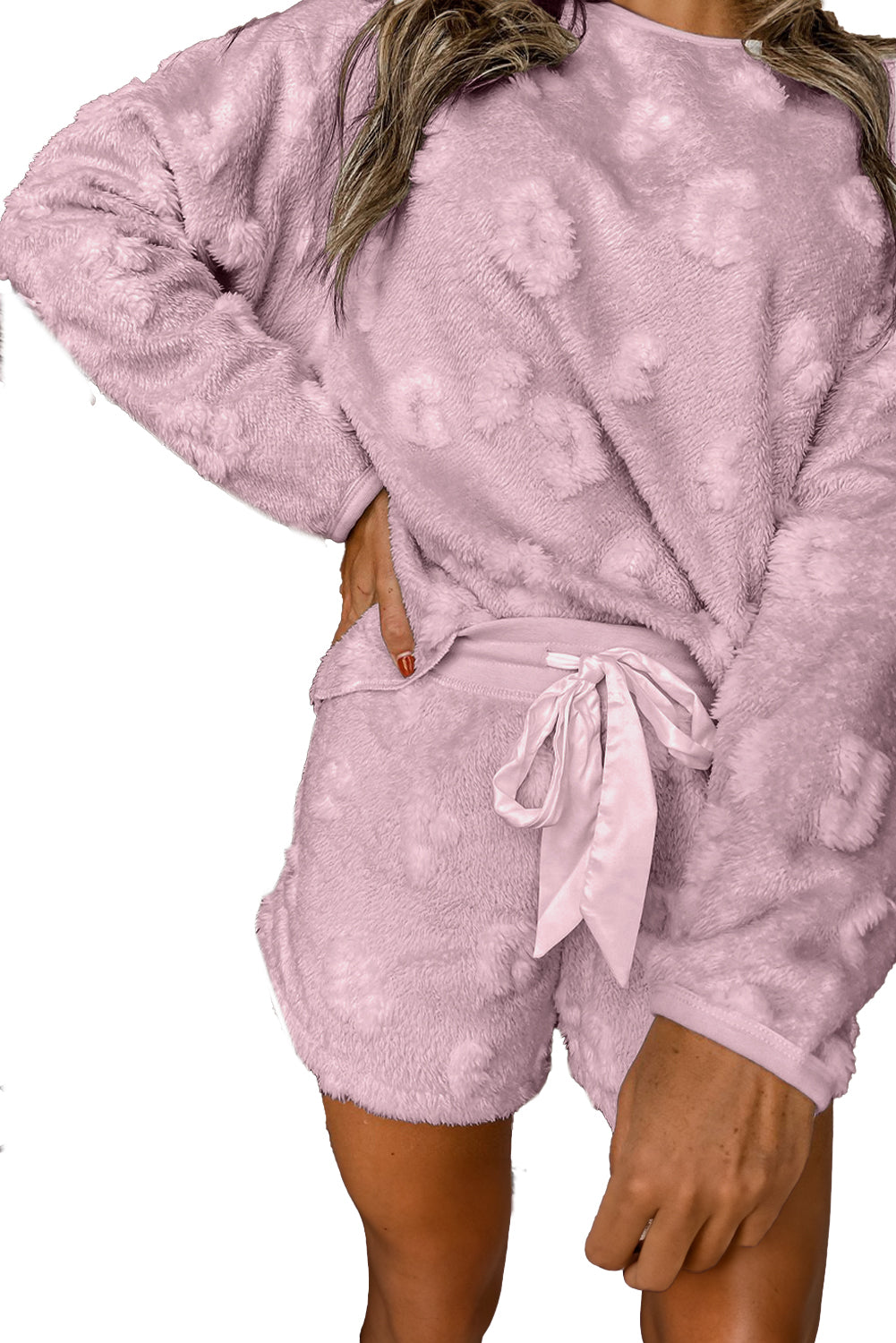 Light Grey Textured Cheetah Fleece Loose Two Piece Pajama Set