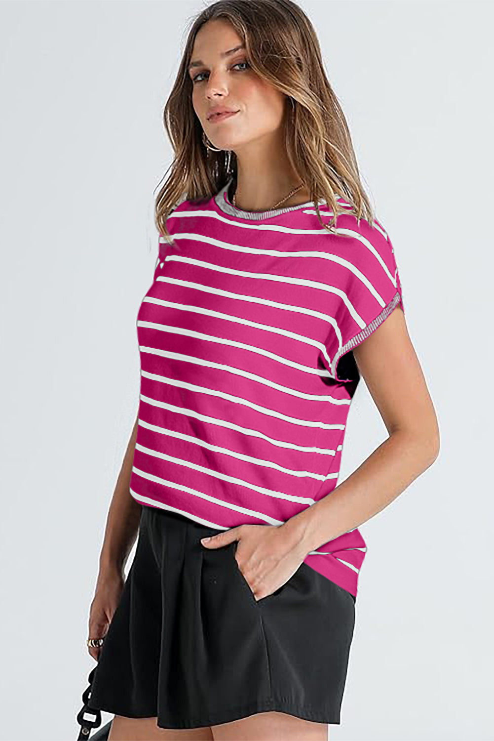 Rose Stripe Knitted Dolman T Shirt