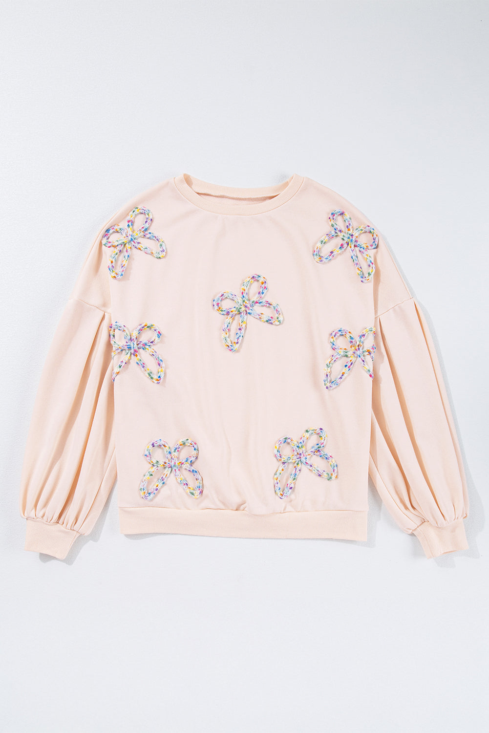 Light Pink Sweet Bow Lantern Sleeve Oversized Pullover Sweatshirt