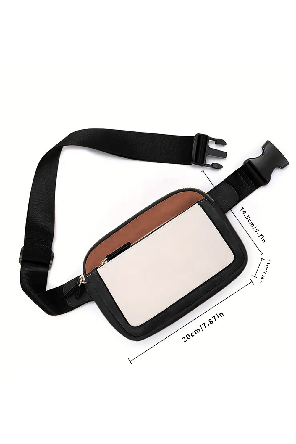 White Color Block Adjustable Belt PU Leather Crossbody Bag