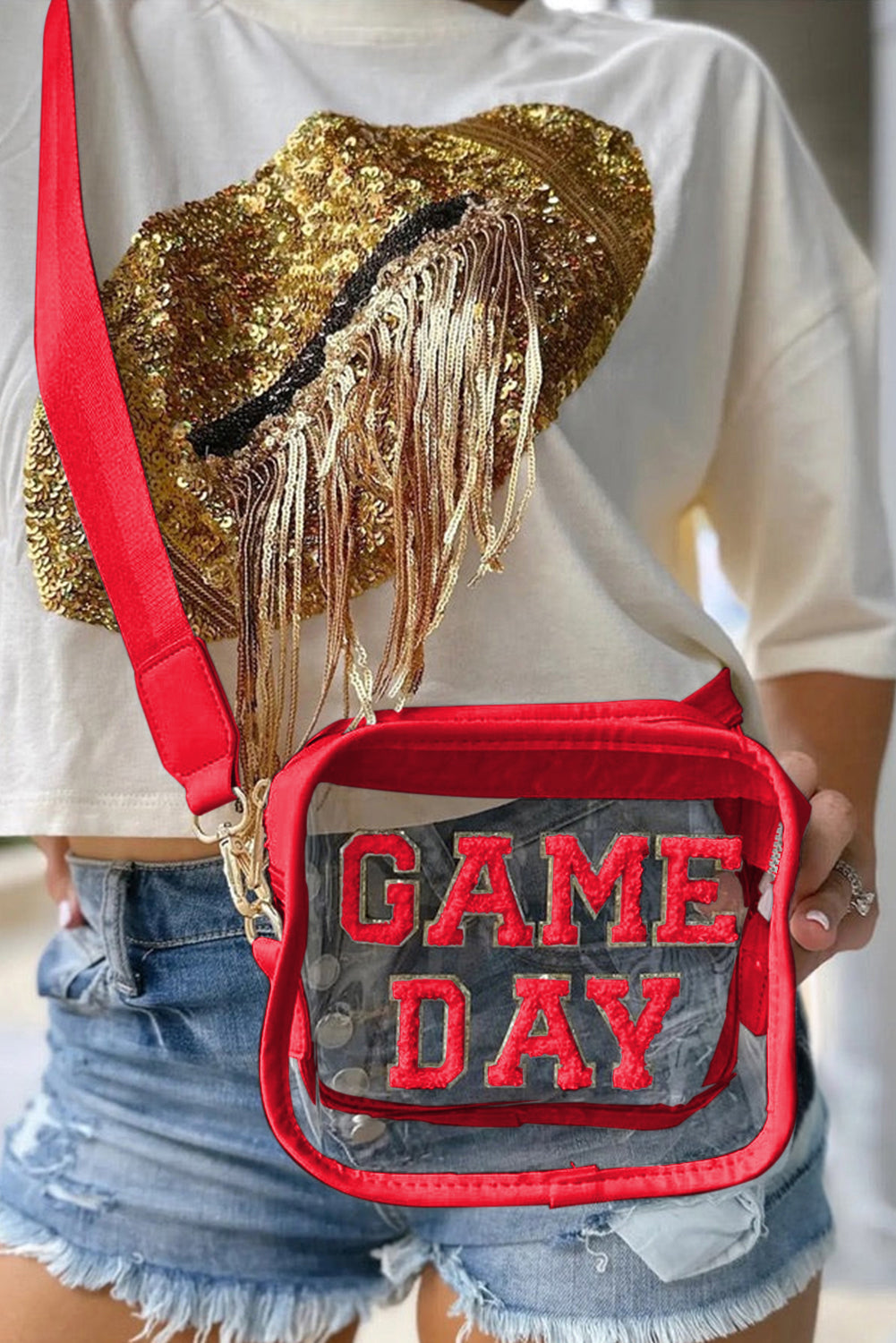 Black Chenille GAME DAY Pattern Clear Bag