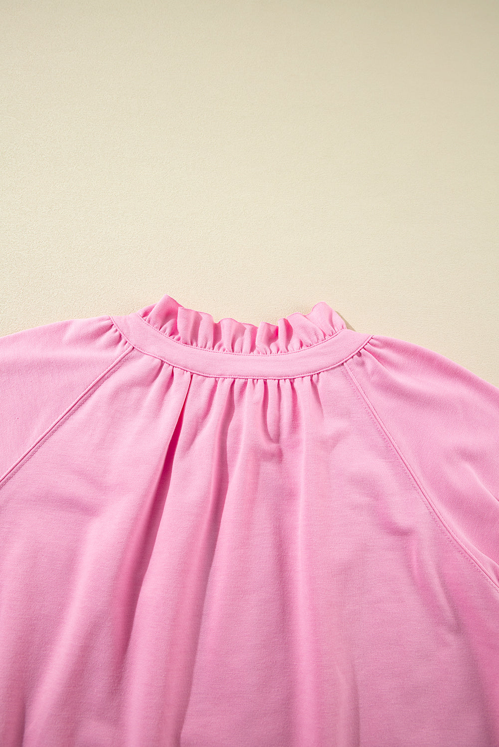 Pink Half Zip Puff Sleeve Top and Ruffle Shorts Set