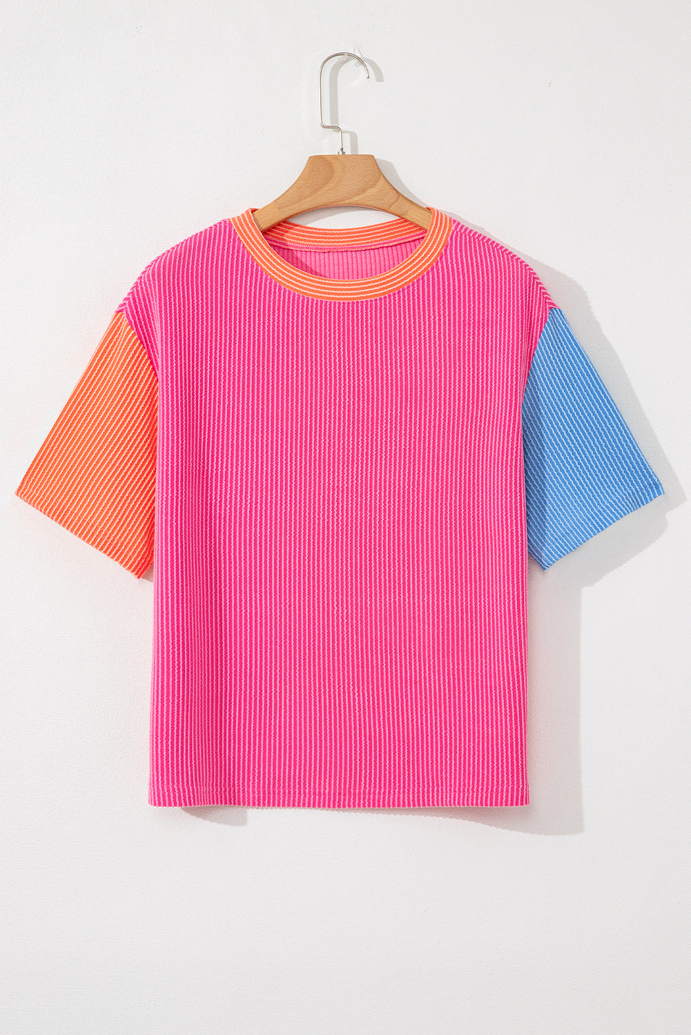 Rose Red Corded Colorblock Crewneck Tee