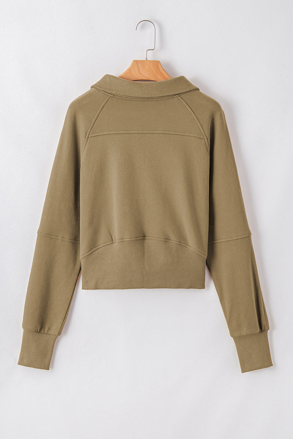 Smoke Green Zip Up Stand Collar Ribbed Thumbhole Sleeve Sweatshirt