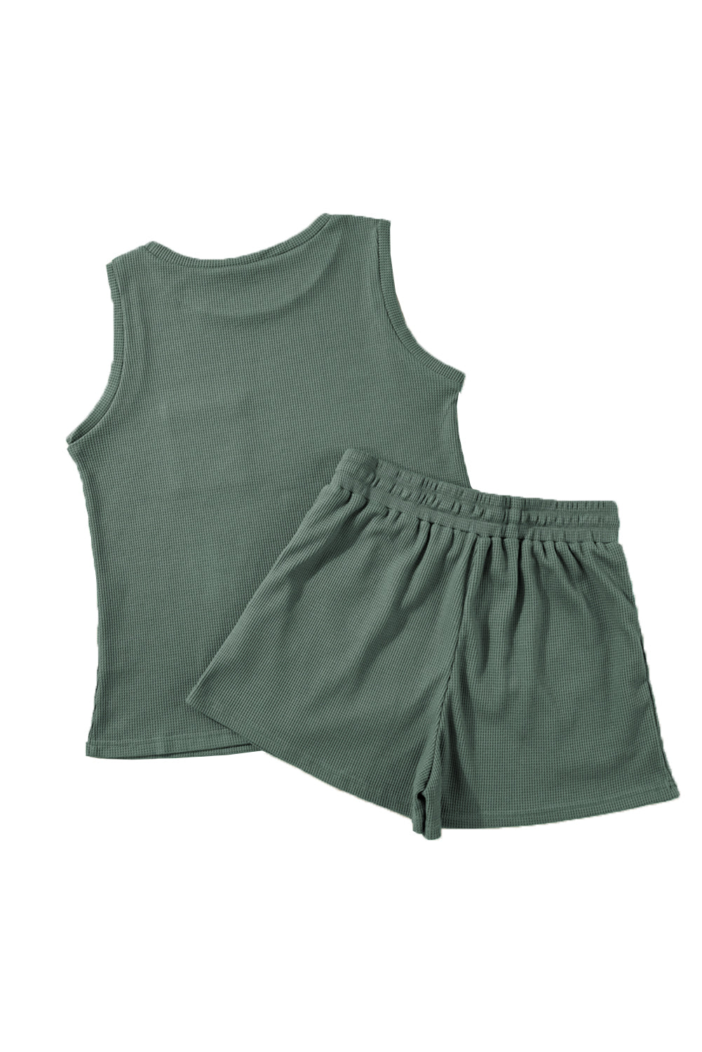 Mist Green Waffle Knit Tank Top & Shorts Set