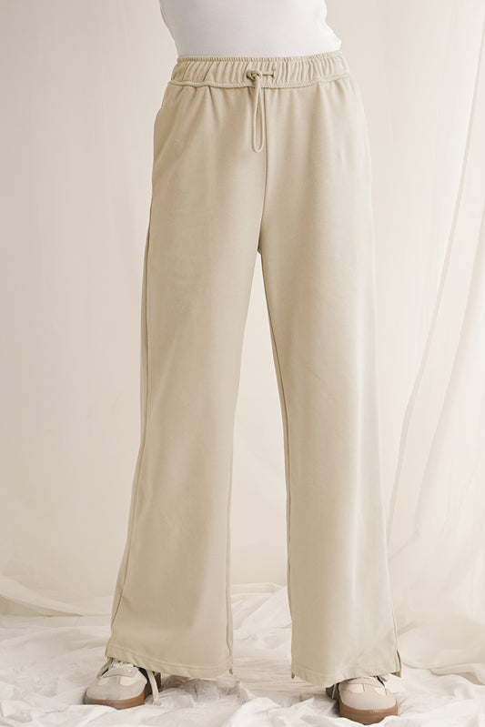 Apricot Solid Color Wide Leg Pants