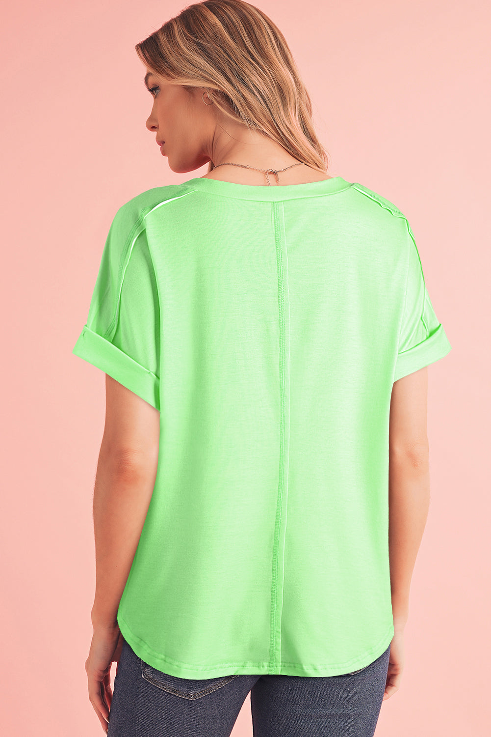 Green & Rosy Colorblock Exposed Seam Tee