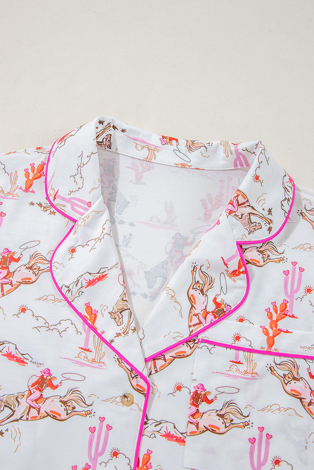 White Allover Print Cropped Pajama Set