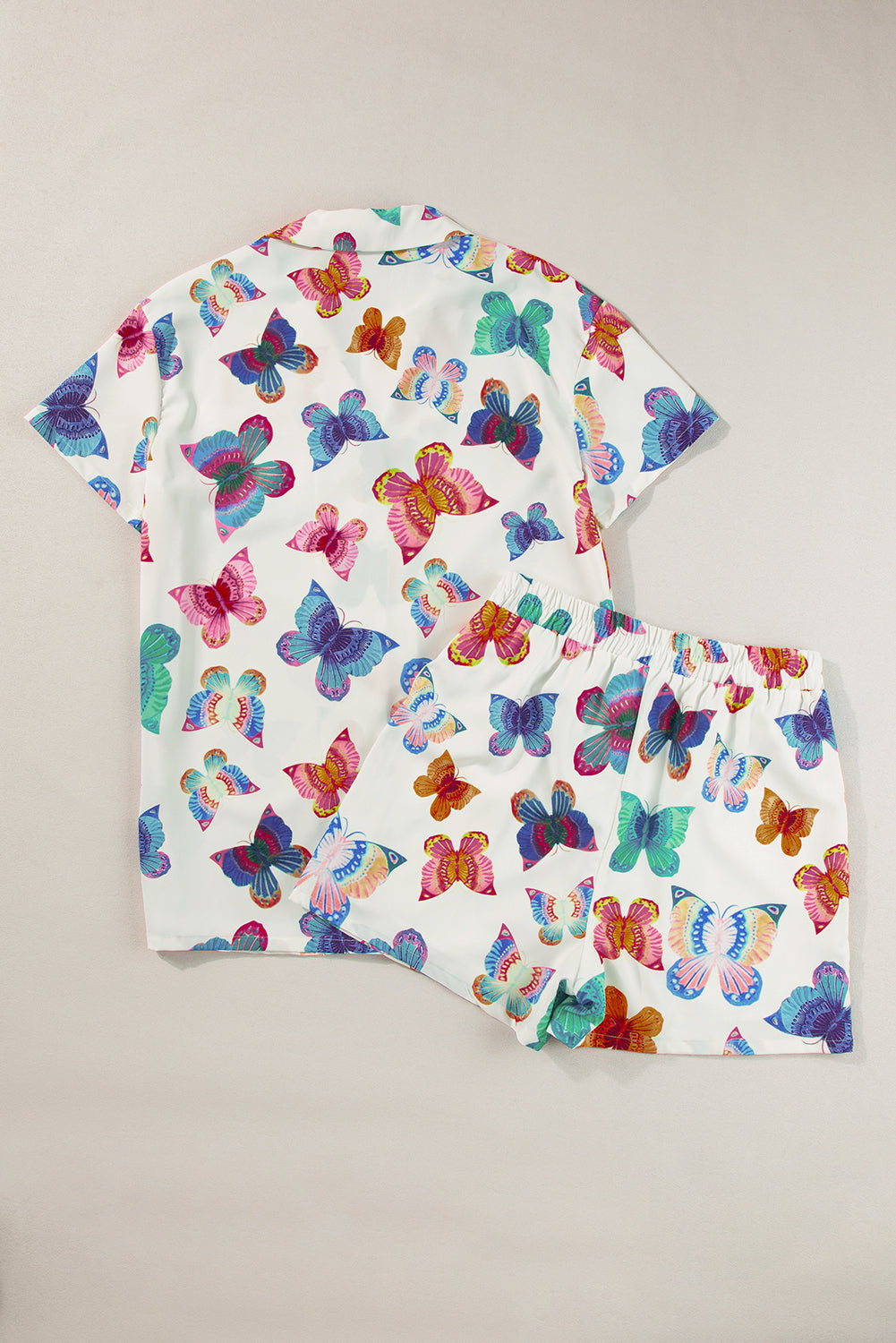 Multicolour Butterfly Print Button-up Shirt & Shorts Pajama Set