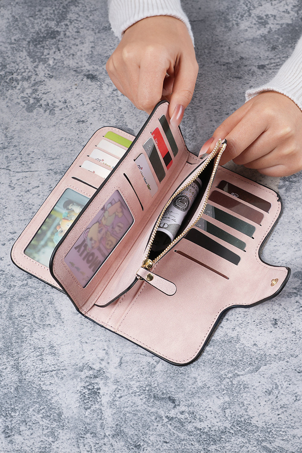 Pink PU Leather Multi-function Long Wallet