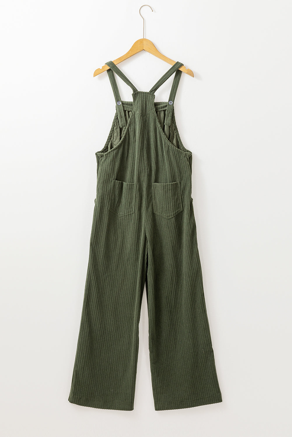 Jungle Green Plain Pocketed Loose Fit Corduroy Overalls