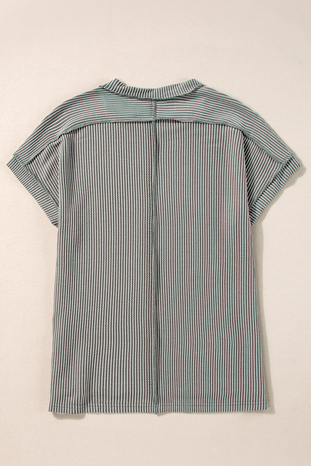 Medium Grey Crinkle Rib Knit Exposed Seam Round Neck T-shirt