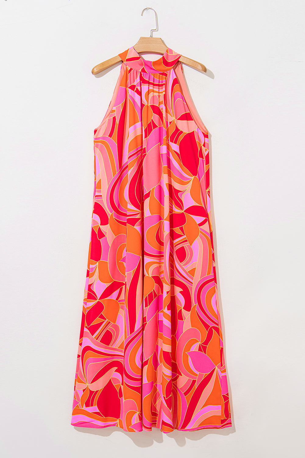 Rose Floral Printed High Neck Knotted Sleeveless Maxi Dress