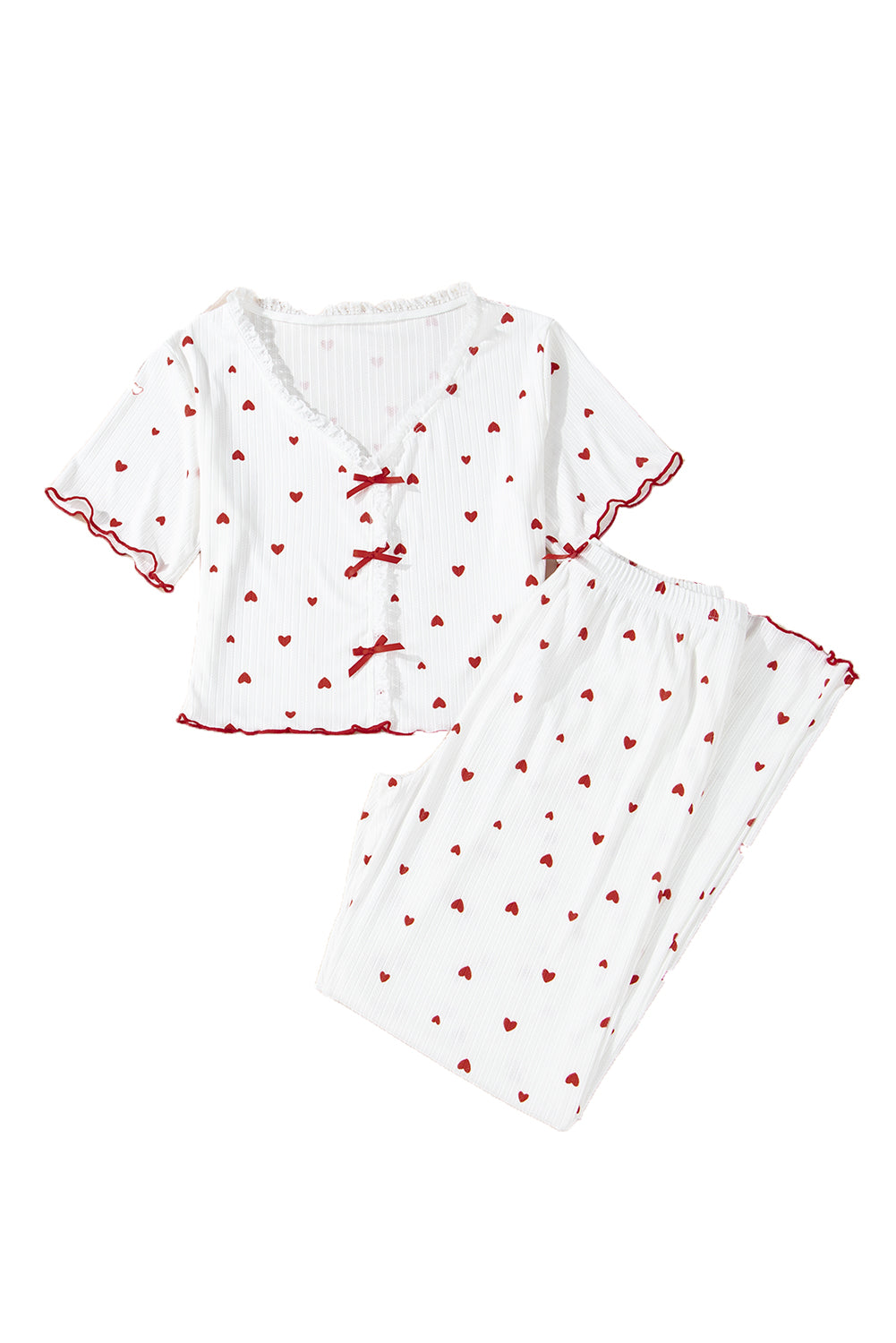 White Valentines Heart Pattern Tee and Pants Pajama Set