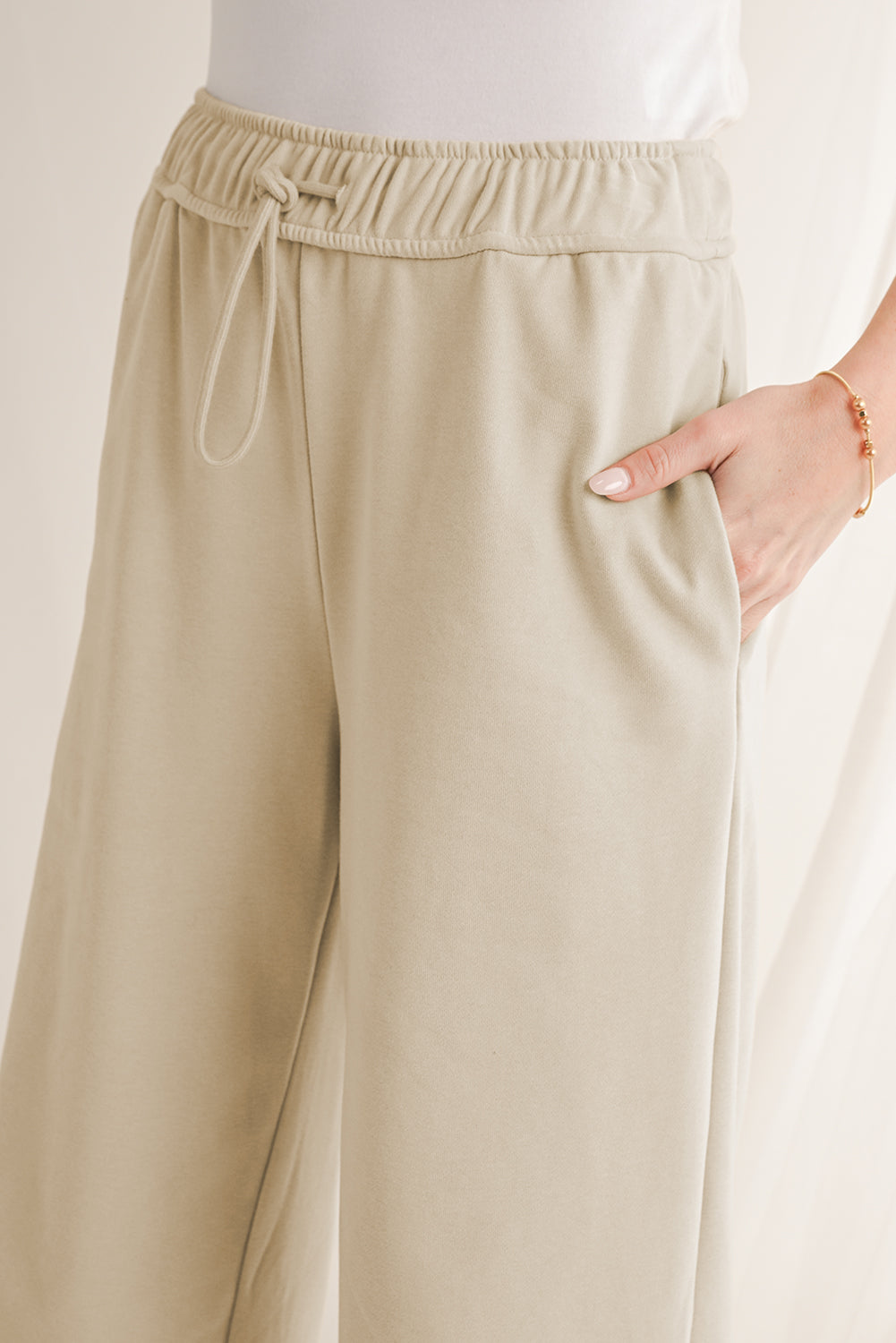 Apricot Solid Color Wide Leg Pants