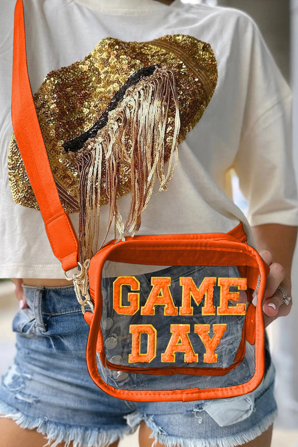 Black Chenille GAME DAY Pattern Clear Bag