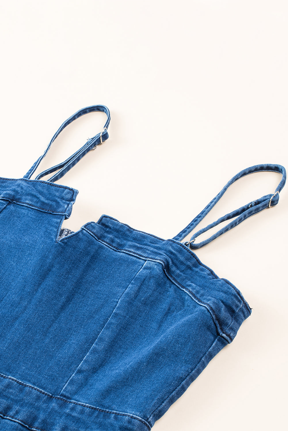 Blue Spaghetti Straps Notch V Denim Jumpsuit