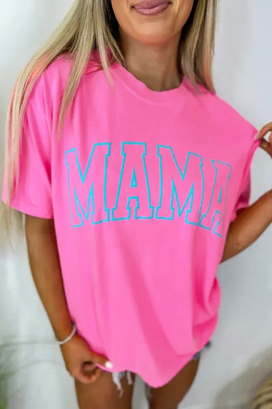 Bright Pink MAMA Letter Graphic T Shirt