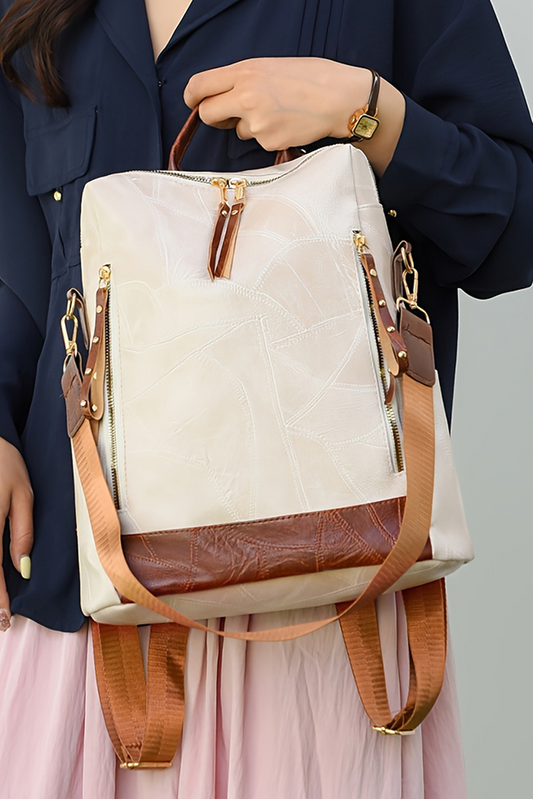 White Waterproof PU Leather Backpack