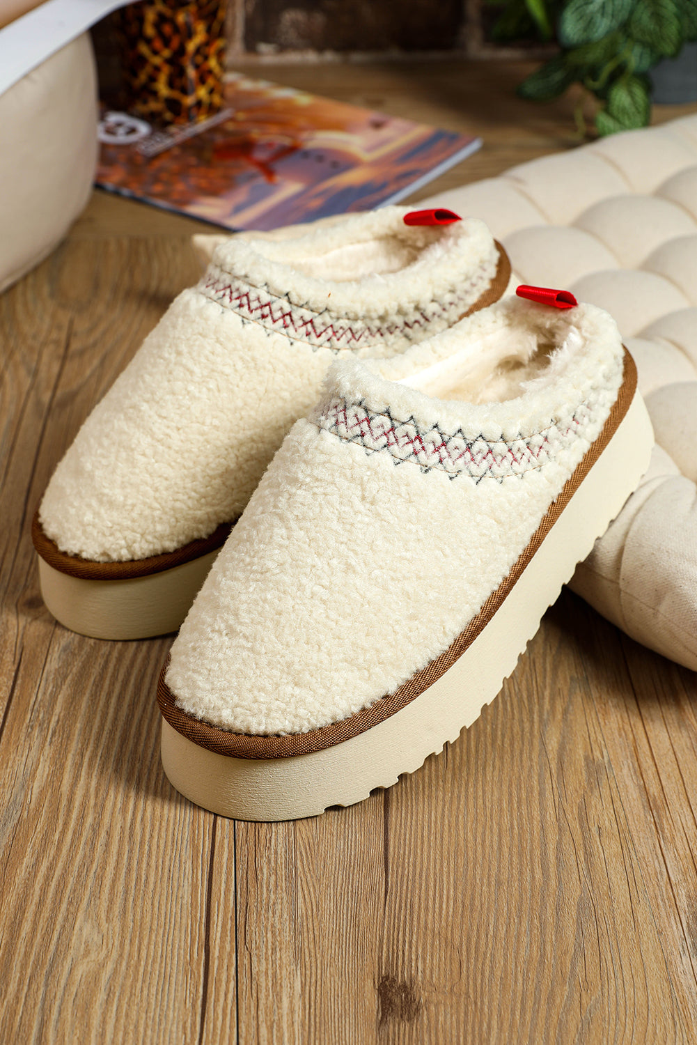 Oatmeal Suede Contrast Plush Thick Sole Slippers