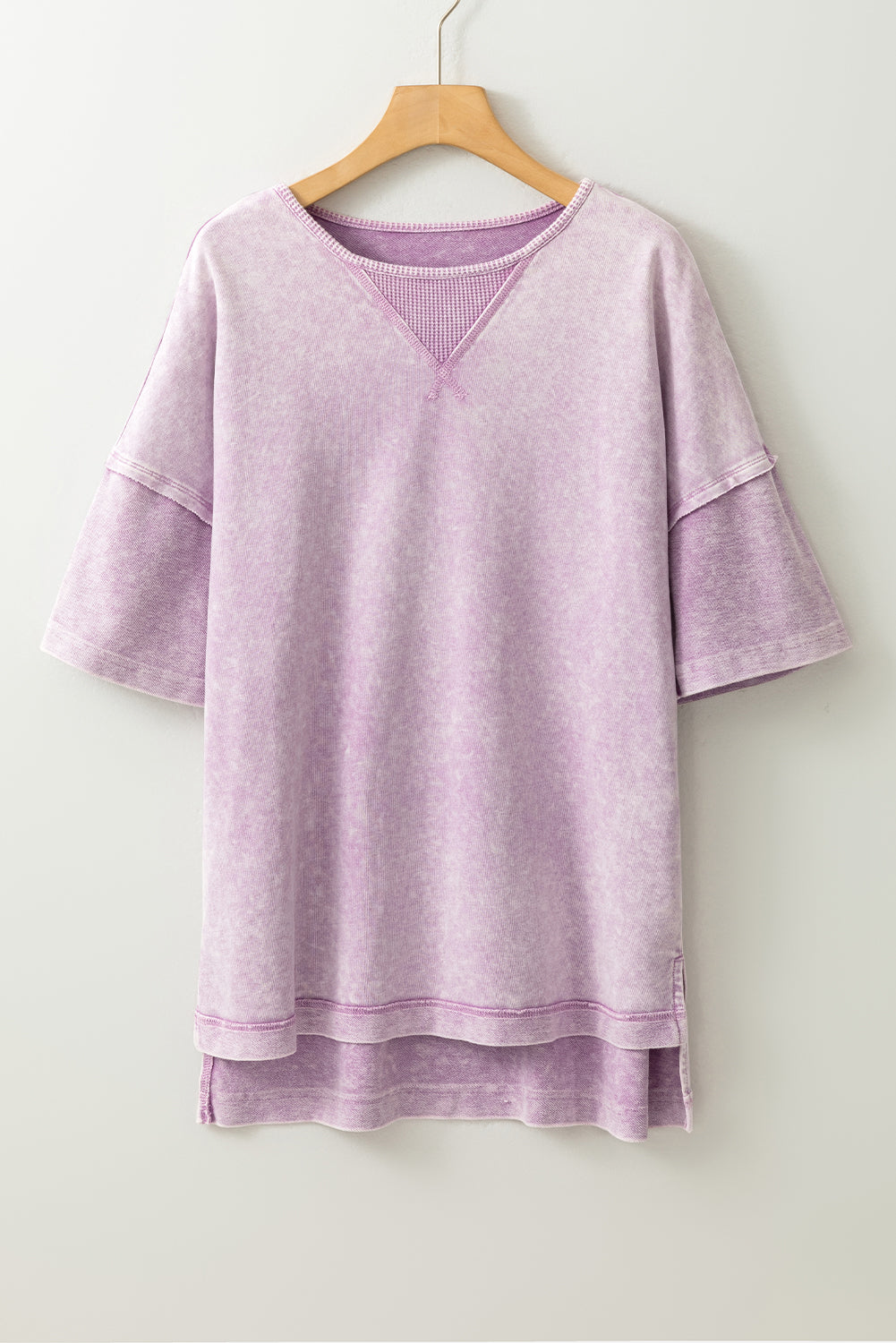 Strawberry Pink Mineral Wash Exposed Seam Drop Shoulder Oversized Tee