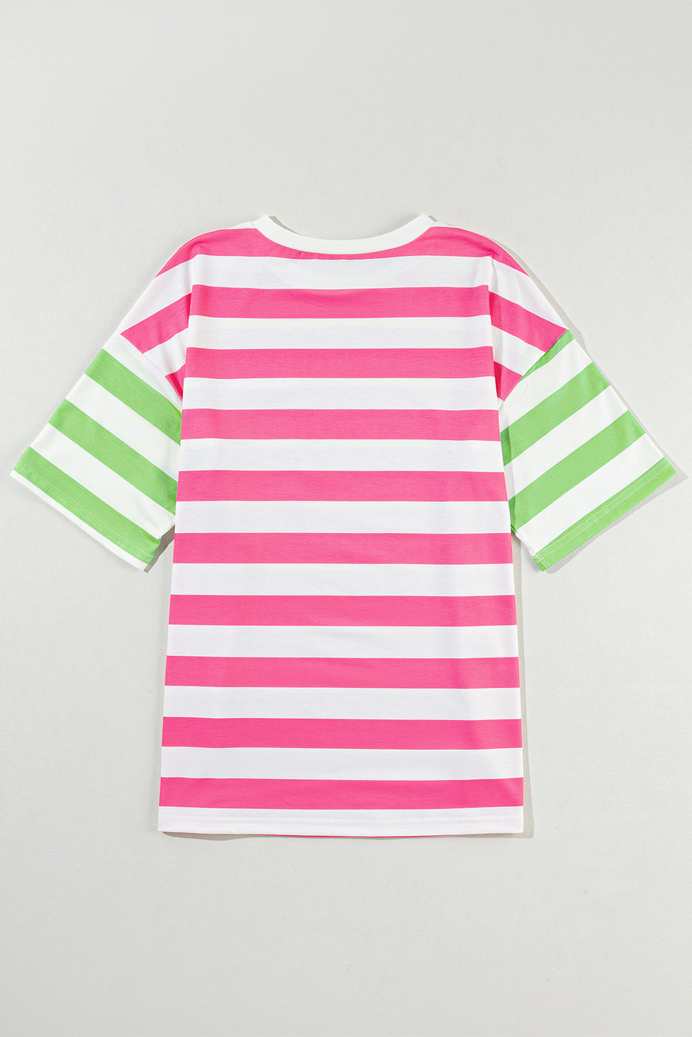 Pink Stripe Patch Pocket Drop Sleeve Slits T Shirt