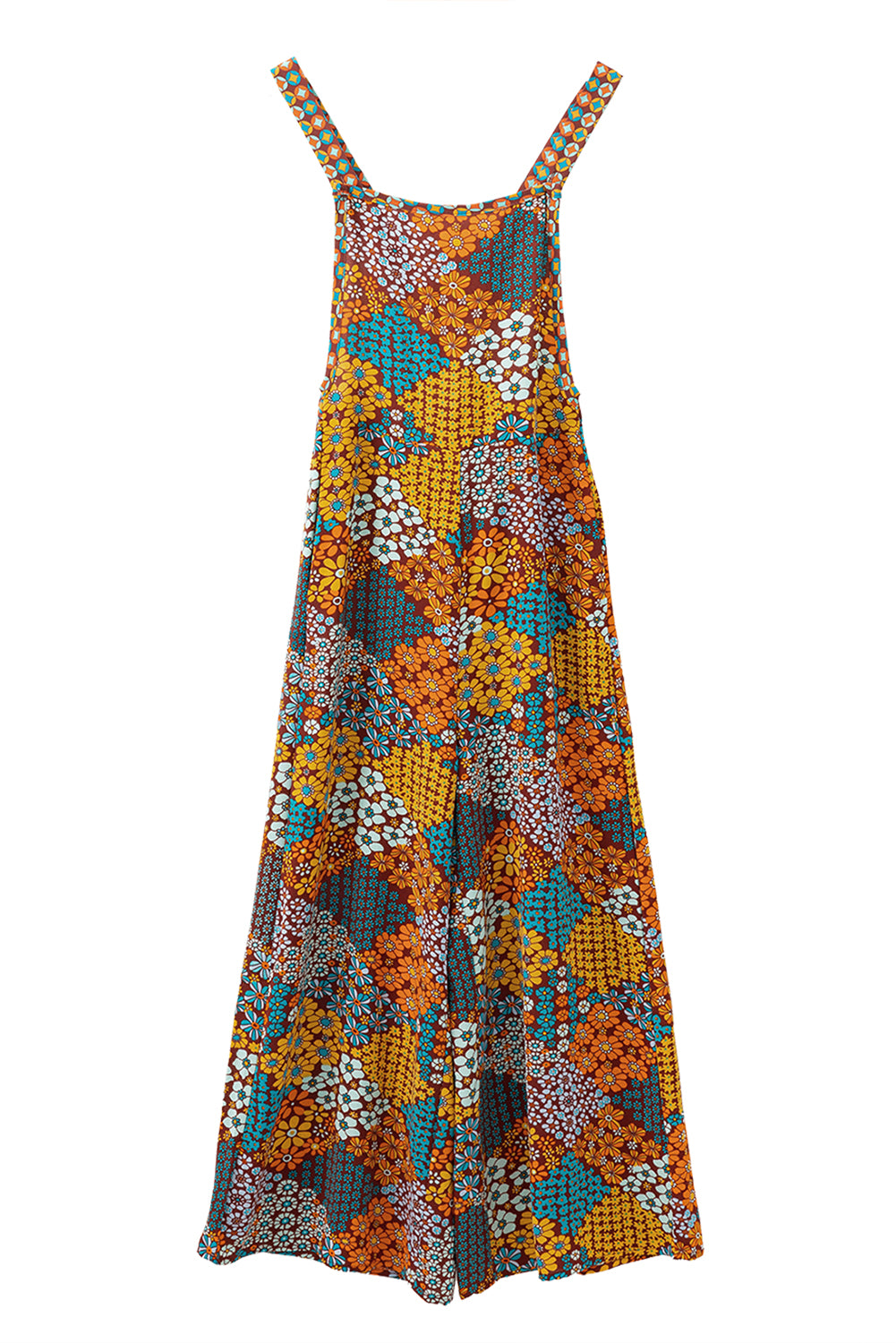 Multicolour Boho Floral Print Cropped Wide Leg Overalls