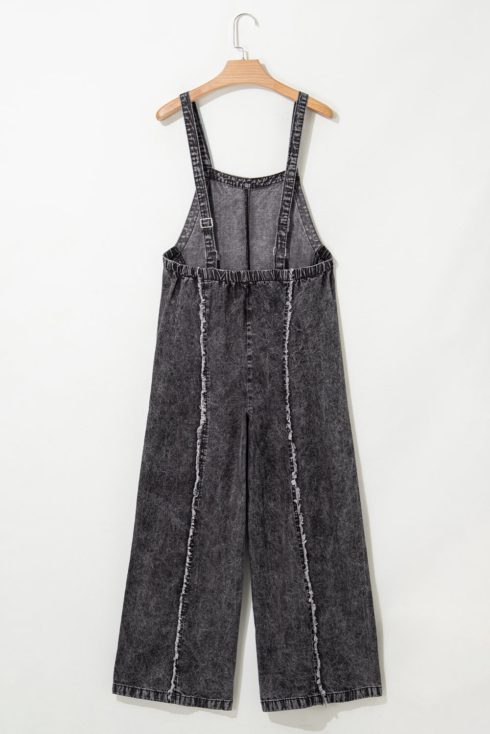 Dark Grey Light Wash Frayed Exposed Seam Wide Leg Denim Overalls