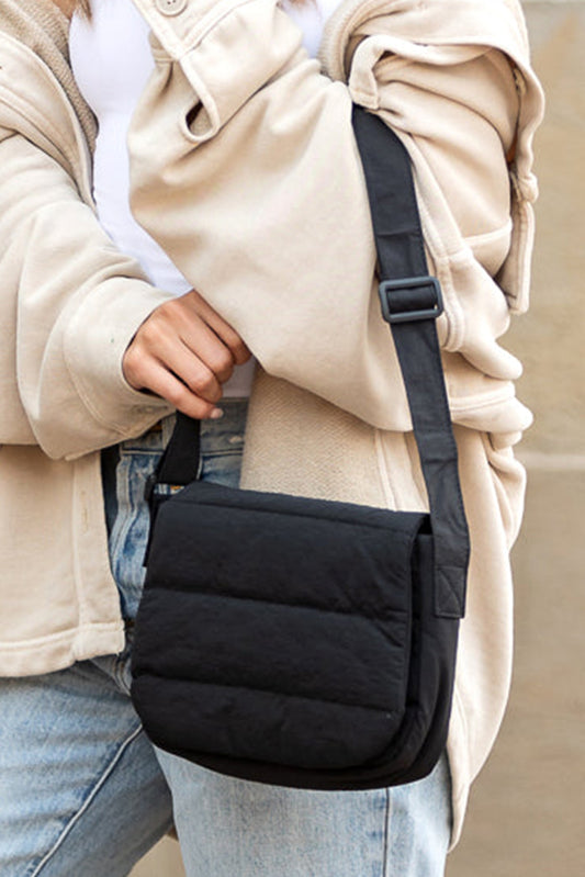 Black Quilted Cotton Crossbody Bag