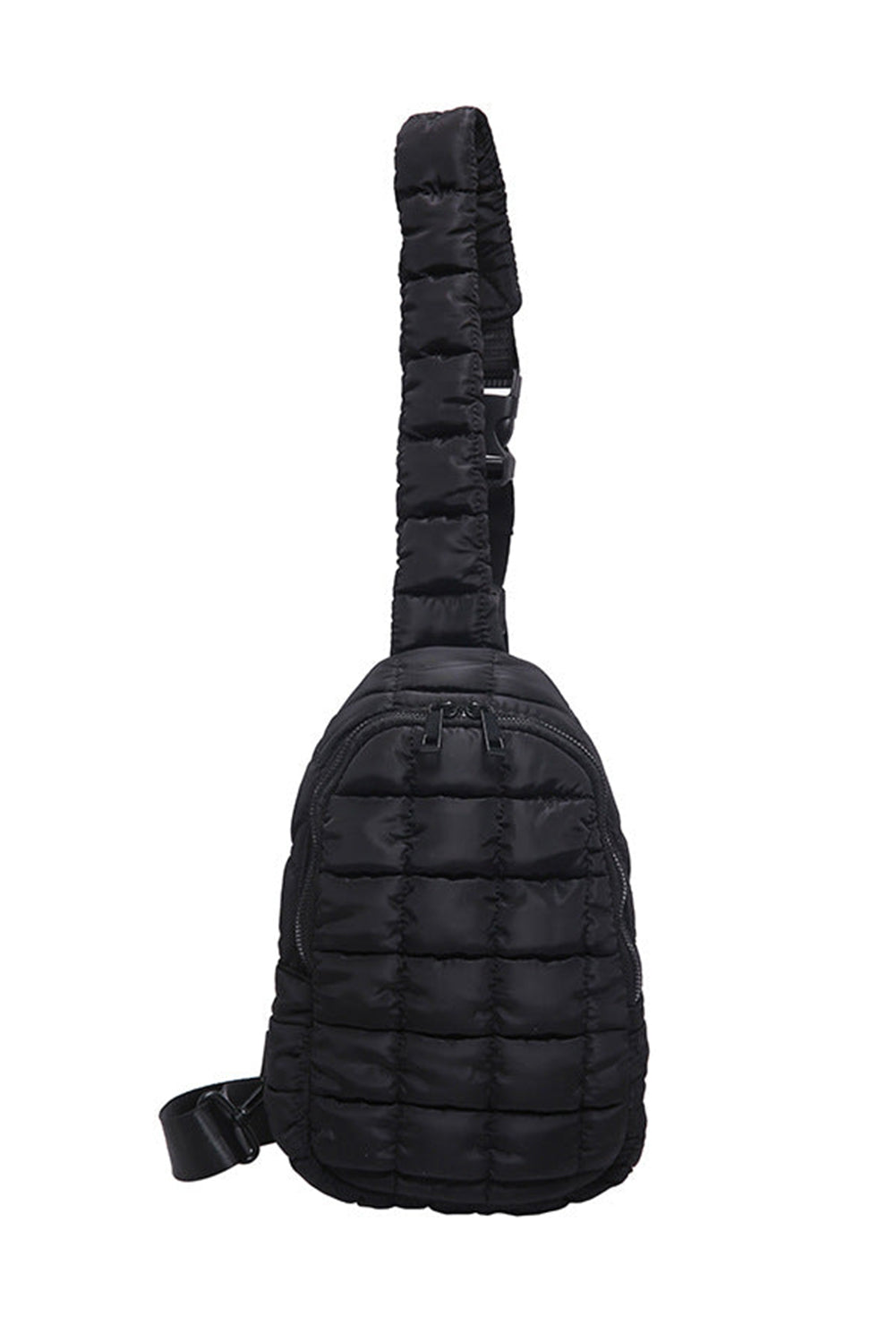 Black Plain Puffer Quilted Crossbody Bag