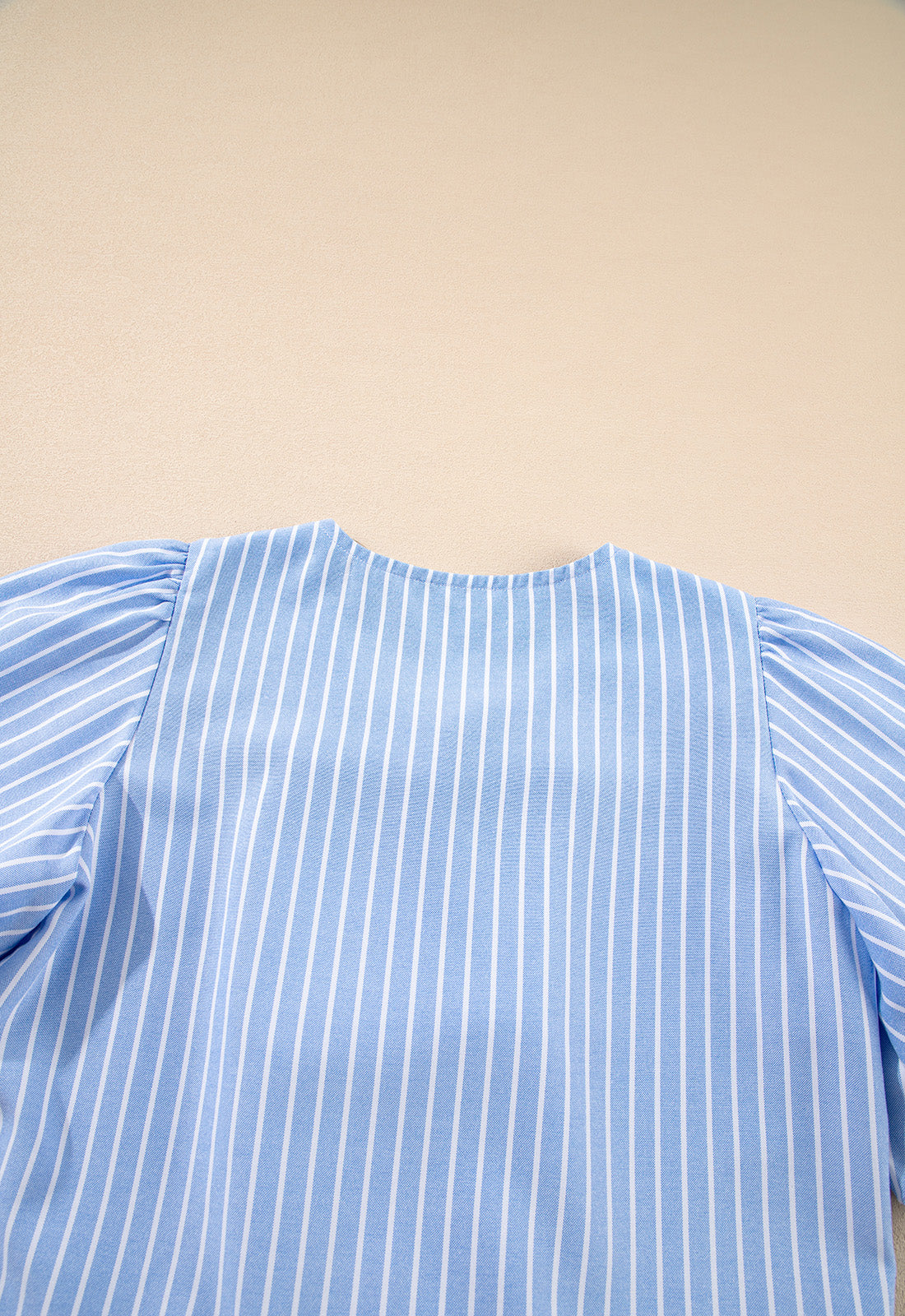 Sky Blue Striped Bow Tie Front Blouse and Drawstring Shorts Set