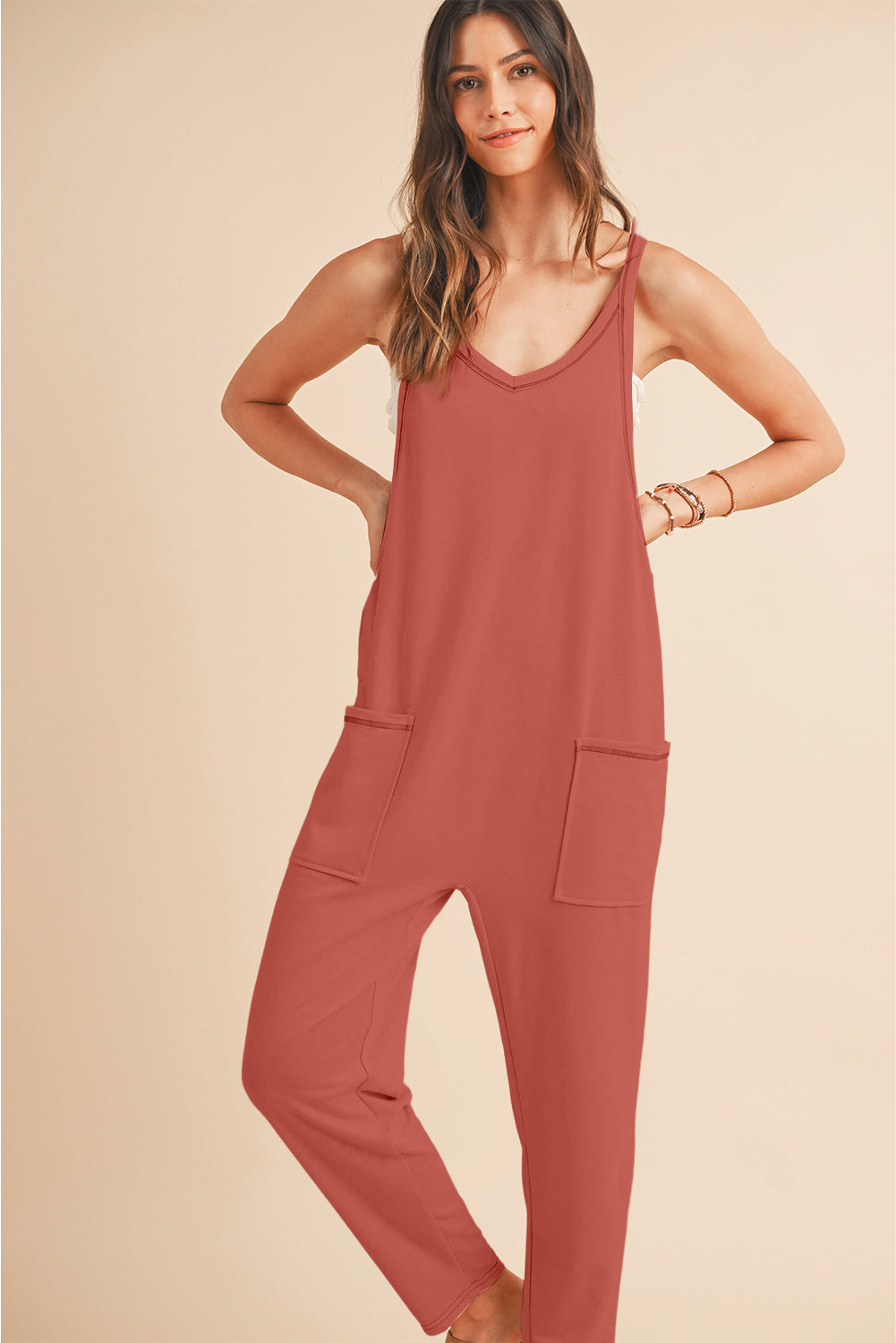 Apricot Solid Color Loose Fit Harem Jumpsuit