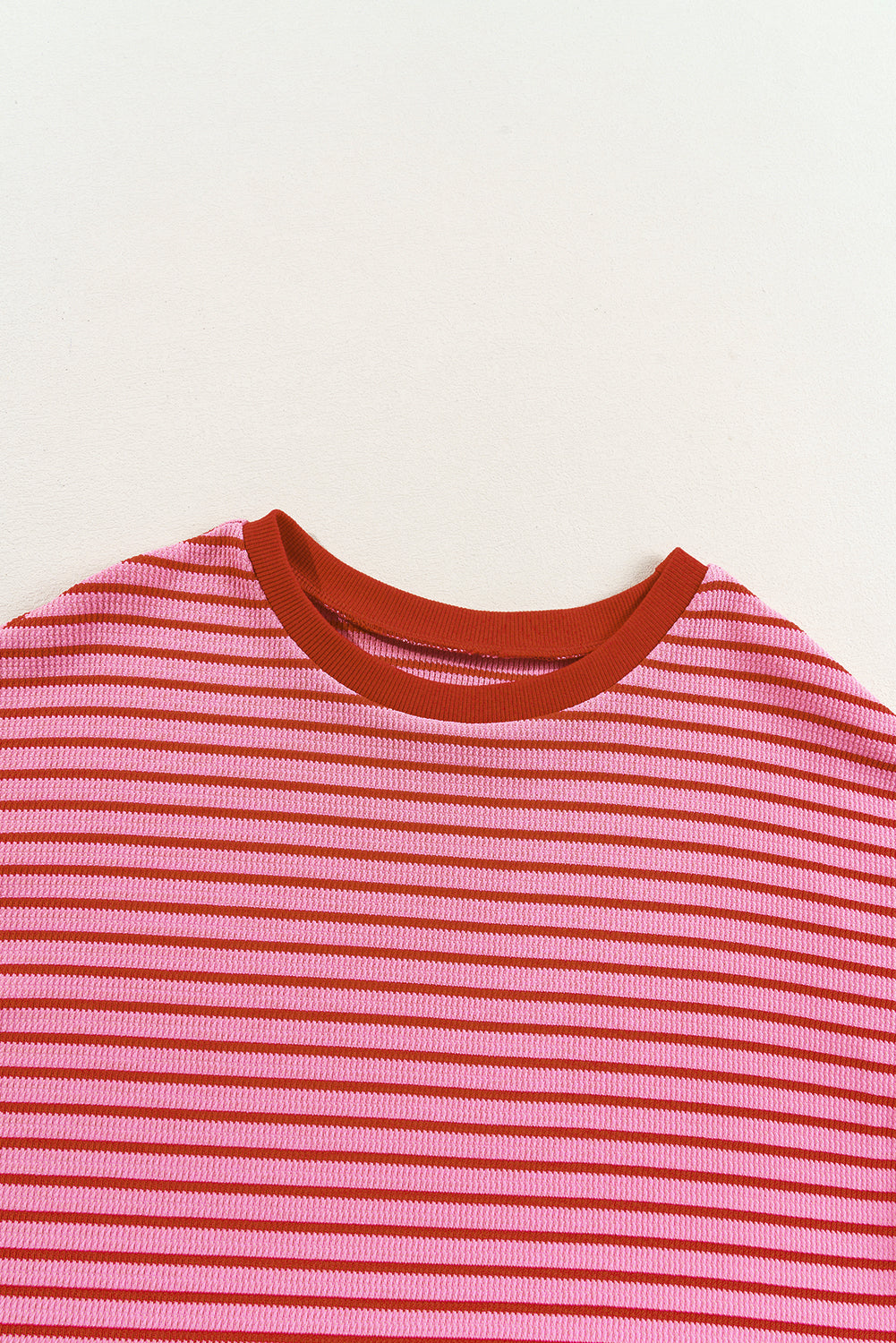 Pink Stripe Knitted Round Neck T Shirt