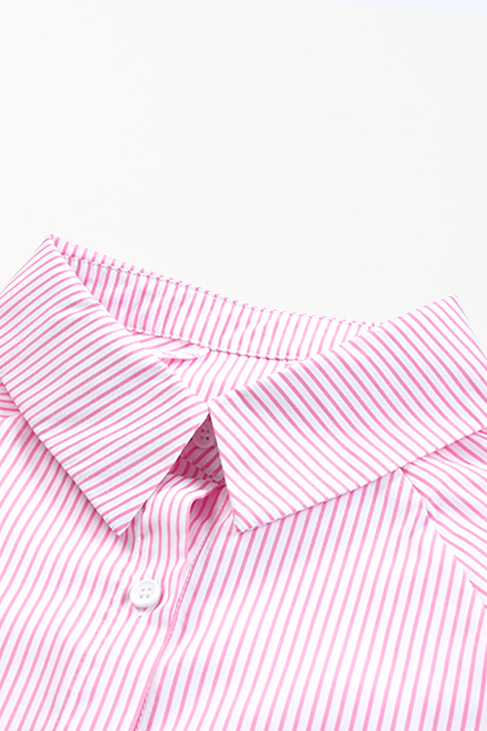 Pink Striped Casual Shirred Cuffs Shirt