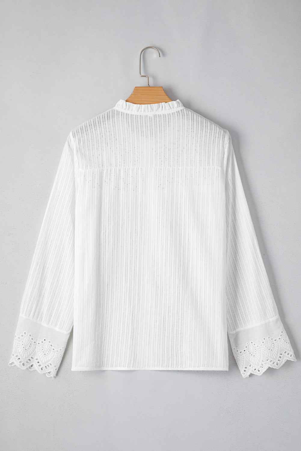 White Eyelet Lace Patchwork Textured Blouse