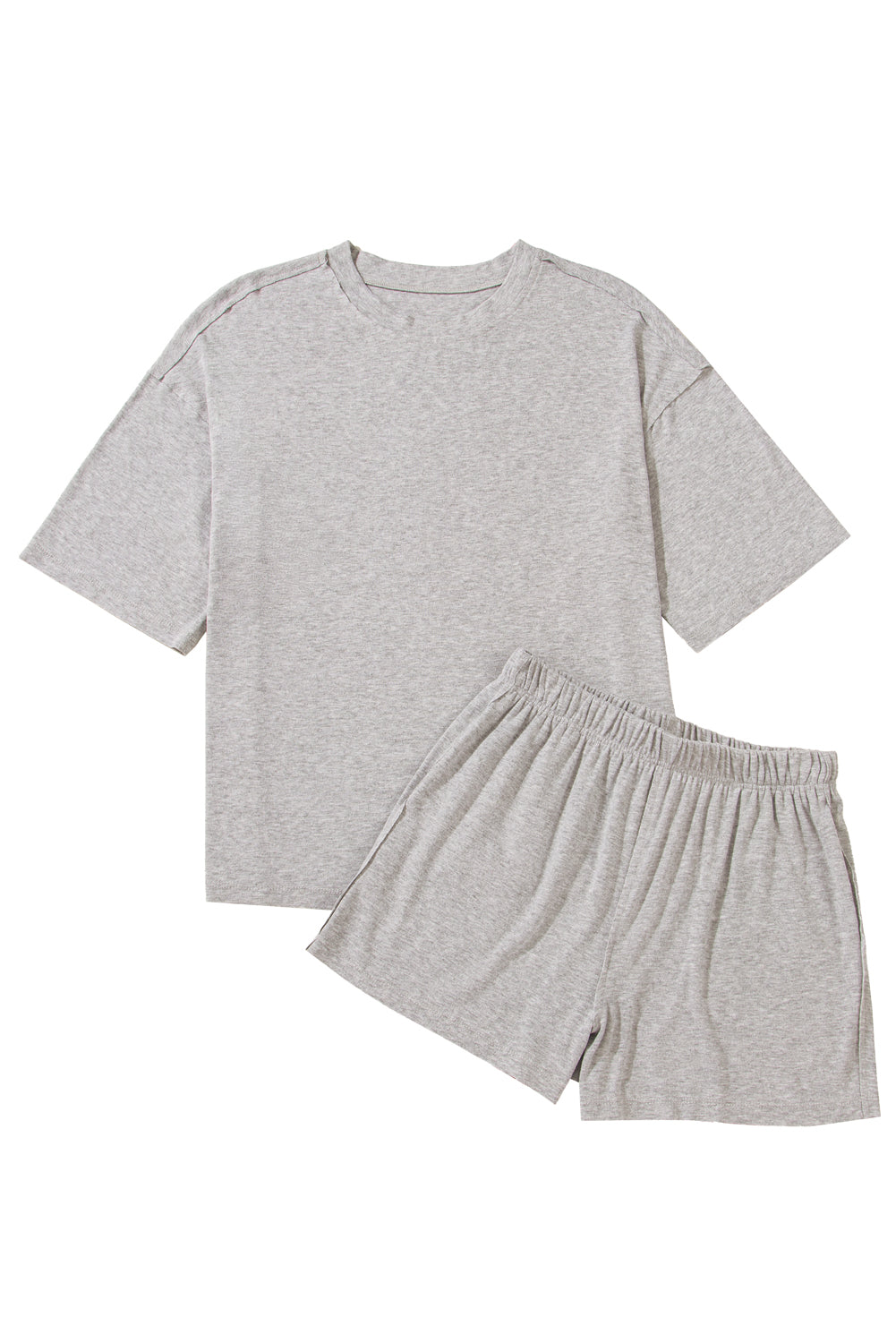 Gray Solid Color Short Sleeve Tee High Waist Shorts Set