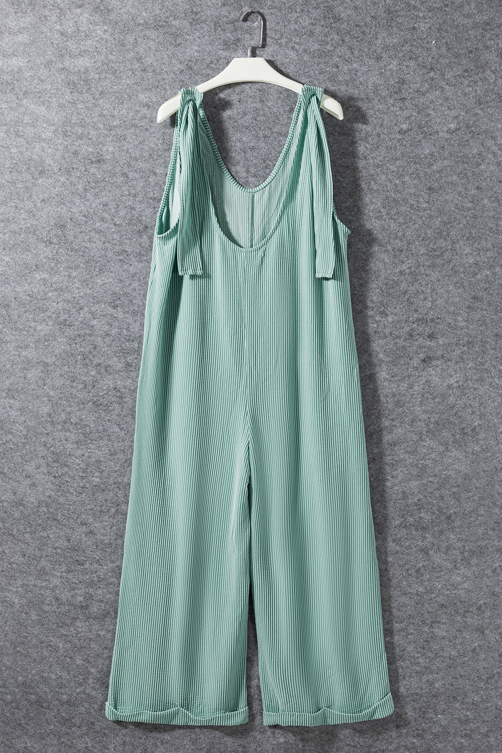 Green Pockets Oversized Ribbed Wide Leg Jumpsuit